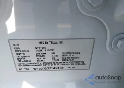 2022 Tesla Model Y Performance Dual Motor All-Wheel Drive из США, поврежденный, VIN 7SAYGDEF1NF538169
